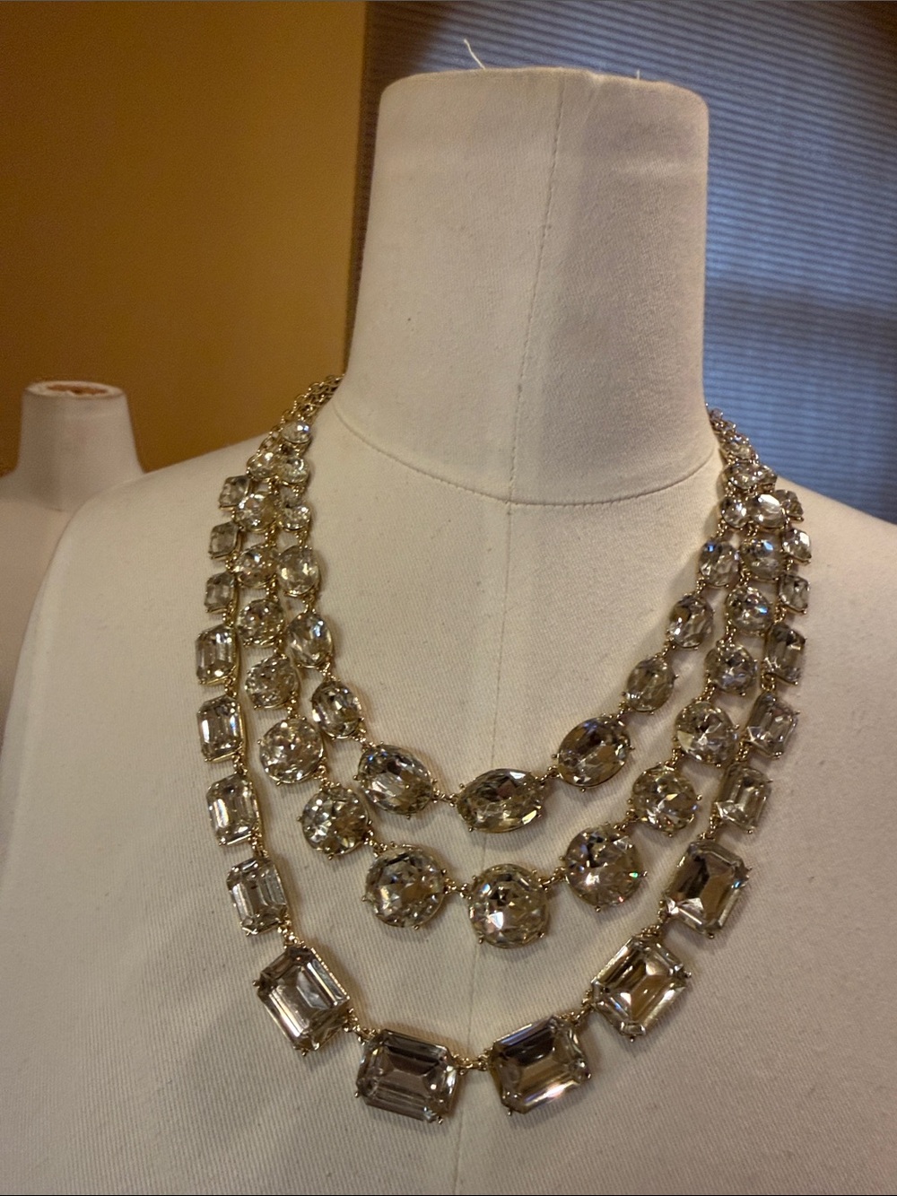 J. Crew Factory Gold-Tone Triple Layer Crystal Necklace